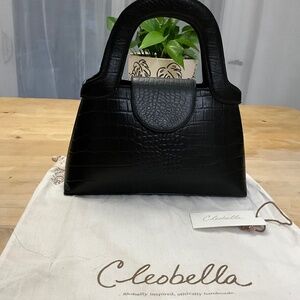 CLEOBELLA BLACK LEATHER STRUCTURED BAG NWT